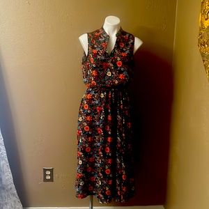 Anne Klein floral midi length tie waist dress